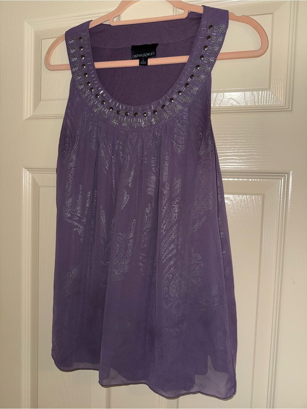Cynthia Rowley Purple Sleeveless Embellished Scoop Neck Top